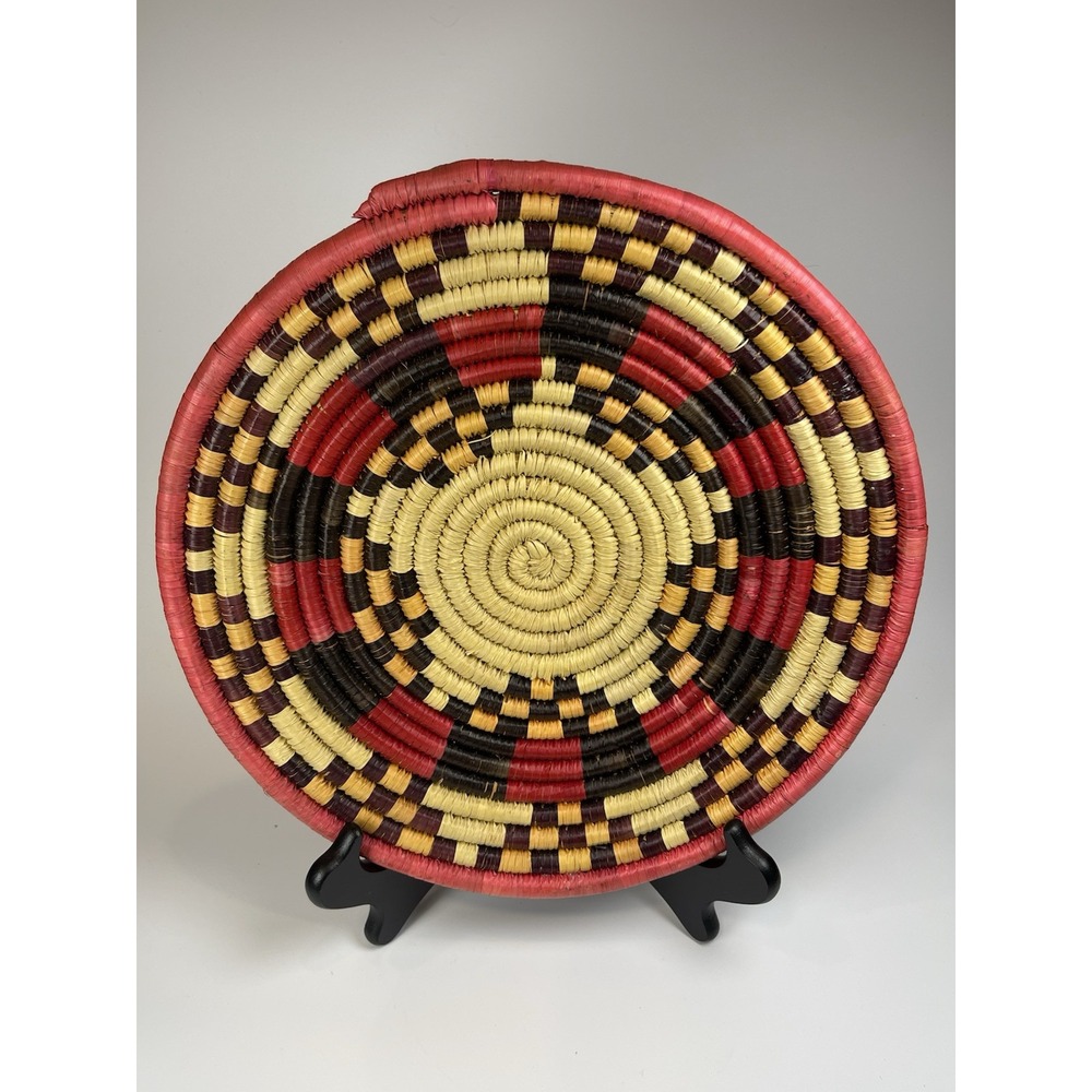 Handmade Colorful Round Sweetgrass Coiled Basket Wall Table Decor Tray 11-12"